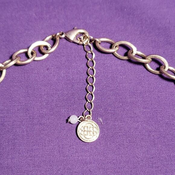 Dana Buchman Signed Three Layer Multicolored Necklace, Matte Yellow Gold Tone - Picture 7 of 13